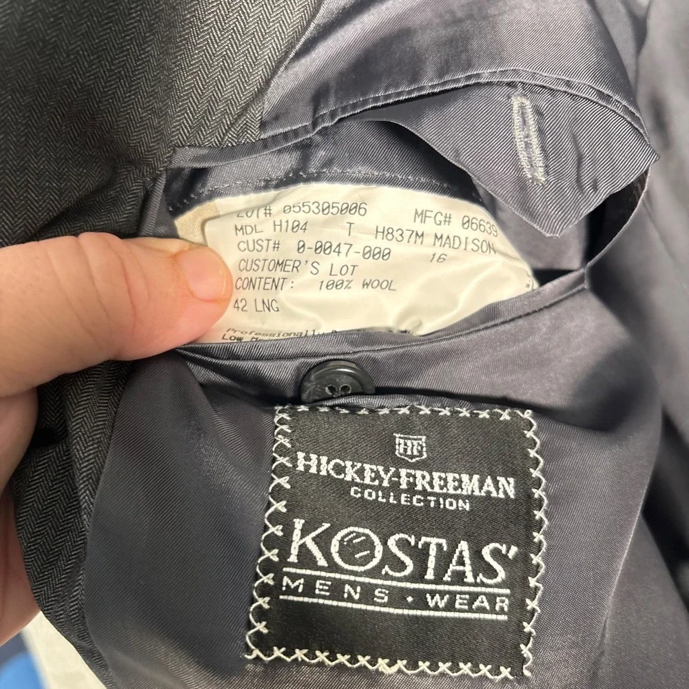 Hickey Freeman 2 Pc Suit Mens 42 Long Loro Piana Super 130's Wool‎ Madison Gray